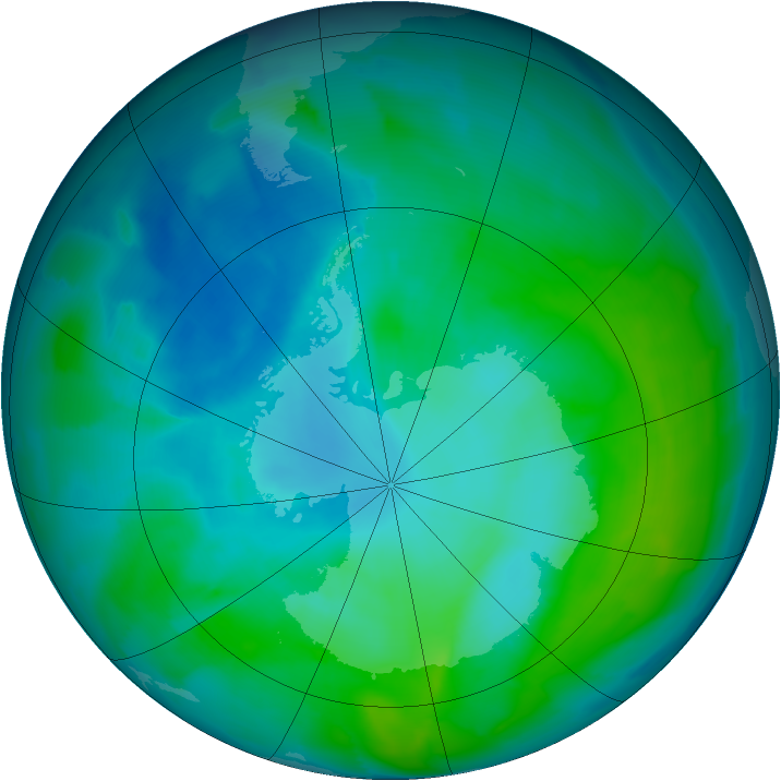 Antarctic ozone map for 24 January 2013